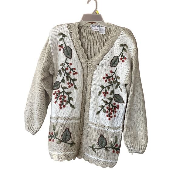 Bobbie Brooks Sweater Hand Knit Cottagecore Aesthetic Sz M Mistletoe Xmas Read - Picture 1 of 11